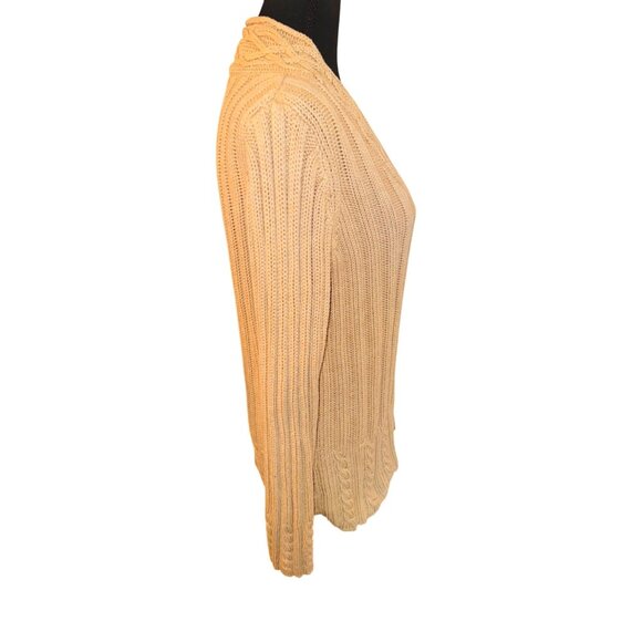 VTG Jillian Nicole Tan Chunky Cable Knit Fisherman Sweater L Cotton Sustainable - Picture 3 of 8